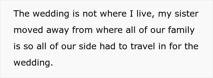 A screenshot from a story about a bride and bridesmaid, mentioning the wedding location and family travel for the wedding.