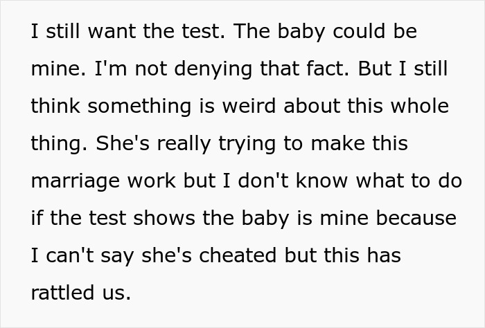 A screenshot of text discussing a guy's concern after seeing something suspicious on his wife's phone.