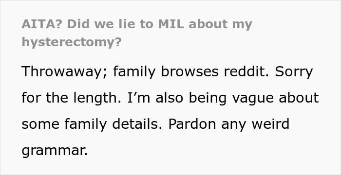 Woman Hides Hysterectomy From MIL For 18 Months, All Hell Breaks Loose When She Finally Finds Out Woman Hides Hysterectomy From MIL For 18 Months, All Hell Breaks Loose When She Finally Finds Out