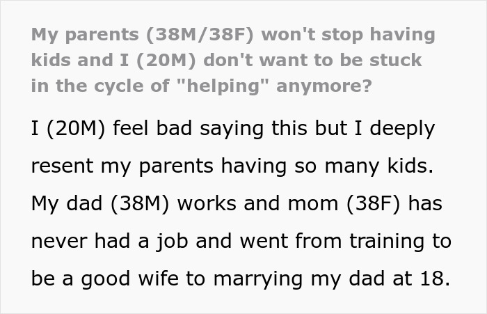 Screenshot of text about parents making their child raise their kids, describing a childhood ruined by parental decisions. Screenshot of text about parents making their child raise their kids, describing a childhood ruined by parental decisions.