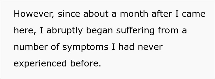 Text detailing a woman's unexplained symptoms, possibly from her mother-in-law doing something to her food. Text detailing a woman's unexplained symptoms, possibly from her mother-in-law doing something to her food.