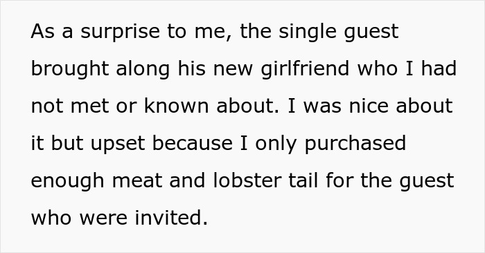 Screenshot of text explaining why a man expected a free steak and lobster dinner for his GF. Screenshot of text explaining why a man expected a free steak and lobster dinner for his GF.