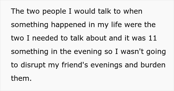 A woman, after seeing her husband and sister naked, struggles to find someone to talk to late in the evening.