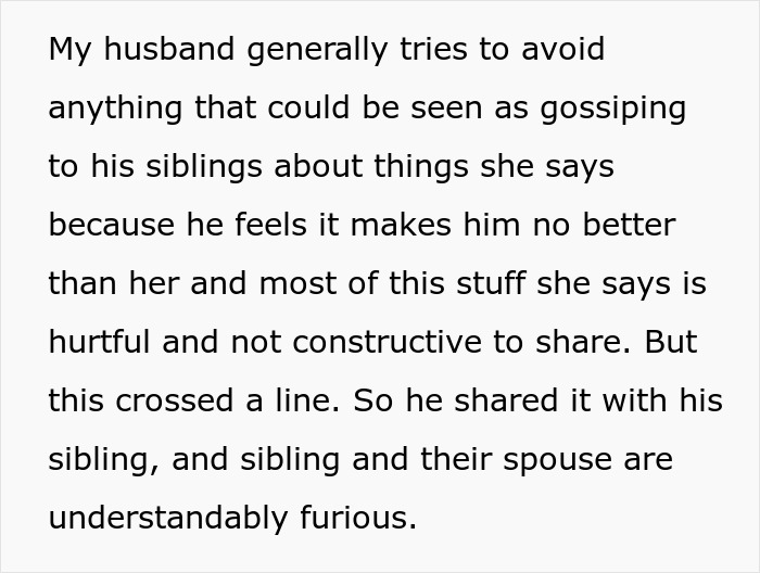 Text explaining a son's gossiping mom made horrible comments that made everyone gasp.
