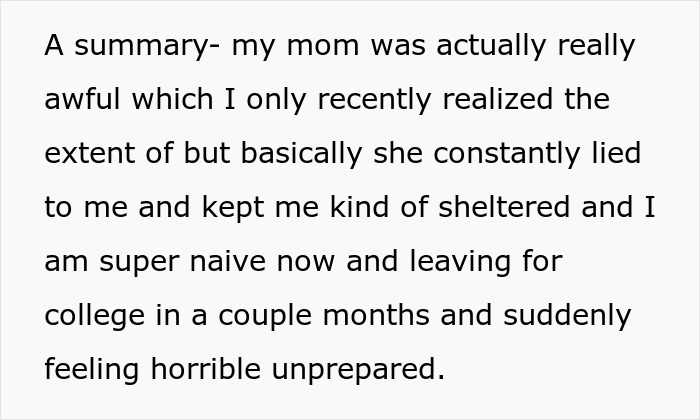 A teen escapes controlling mom and is leaving for college, feeling unprepared due to lies about her body. A teen escapes controlling mom and is leaving for college, feeling unprepared due to lies about her body.
