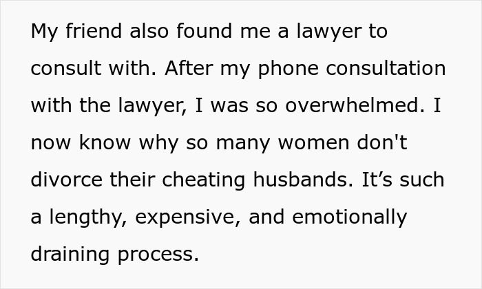 A woman overwhelmed by the divorce process after discovering her husband and sister naked.