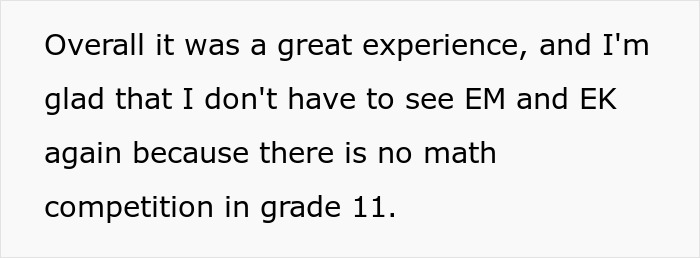 Text snippet describing the outcome after sexist remarks against a teenage girl backfire, avoiding math competition. Text snippet describing the outcome after sexist remarks against a teenage girl backfire, avoiding math competition.