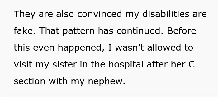 A sibling reflects on the bride's past behavior, revealing a history of discrediting their disabilities and denying visits with their nephew.
