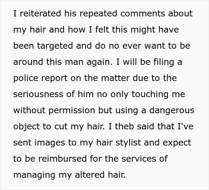 Woman's Creepy Coworker Cut Off Her Hair After Months Of Weird Comment, Blames It On "Intrusive Thought" Woman's Creepy Coworker Cut Off Her Hair After Months Of Weird Comment, Blames It On "Intrusive Thought"