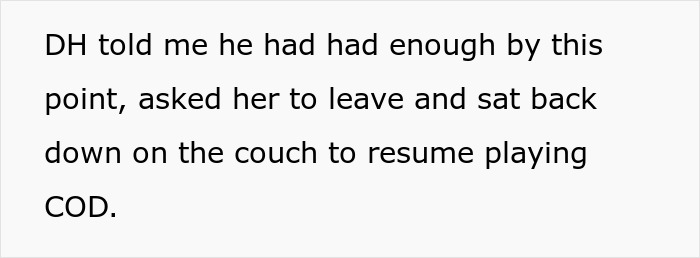 Text describing DH asking someone to leave, relevant to the MIL, DIL, eviction, and jail.