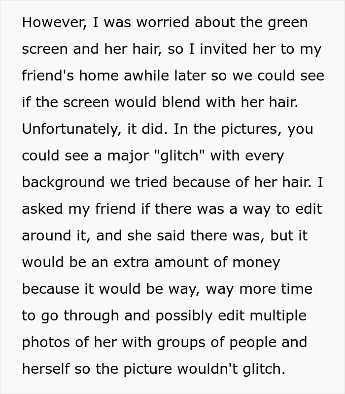 A woman's scary fixation over groom and challenges with green screen and hair.