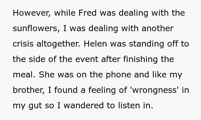 A screenshot from a story about a MIL sabotaging a wedding, with text describing a feeling of 'wrongness' about Helen. A screenshot from a story about a MIL sabotaging a wedding, with text describing a feeling of 'wrongness' about Helen.