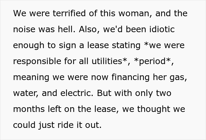 Screenshot of text explaining utility responsibilities, setting the scene for an unusual way to deal with a nightmare neighbor.