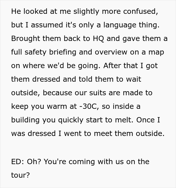 A screenshot of a text recounting a Saudi dad refusing an Arctic tour with a woman leading it. A screenshot of a text recounting a Saudi dad refusing an Arctic tour with a woman leading it.