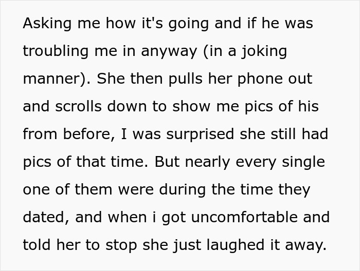 Text about a woman being shown her husband's old pics with his ex, feeling uncomfortable. Text about a woman being shown her husband's old pics with his ex, feeling uncomfortable.