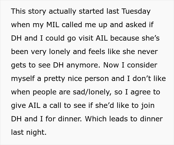 Text describing the setup for the family dinner where the aunt insults the pregnant wife.