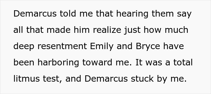 Text outlining how Demarcus realized the deep resentment from friends after refusing to expose a cheating GF.