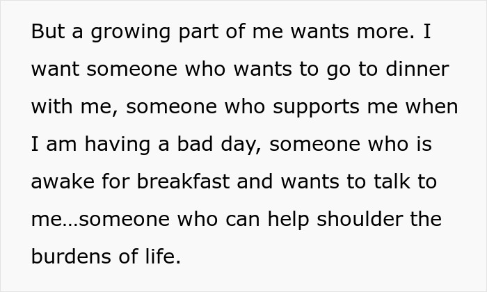 Man carries the family, yet longs for more support, companionship, and a wife awake for breakfast.
