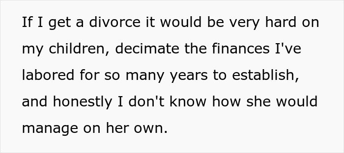 A man carries the family, contemplating divorce and its impact on children and finances. He wonders if he can keep going.
