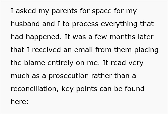 Email from parents placing blame for the wedding dance floor incident on the daughter.