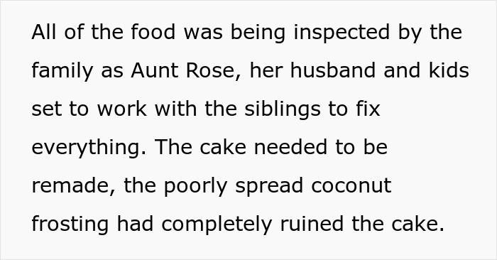 Text describing guests mobilizing at 4 AM to fix the wedding cake and other food sabotaged by the MIL. Text describing guests mobilizing at 4 AM to fix the wedding cake and other food sabotaged by the MIL.