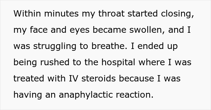 Family Doesn't Care About Person's Health, Says They're Overreacting: "Within Minutes My Throat Started Closing" Family Doesn't Care About Person's Health, Says They're Overreacting: "Within Minutes My Throat Started Closing"