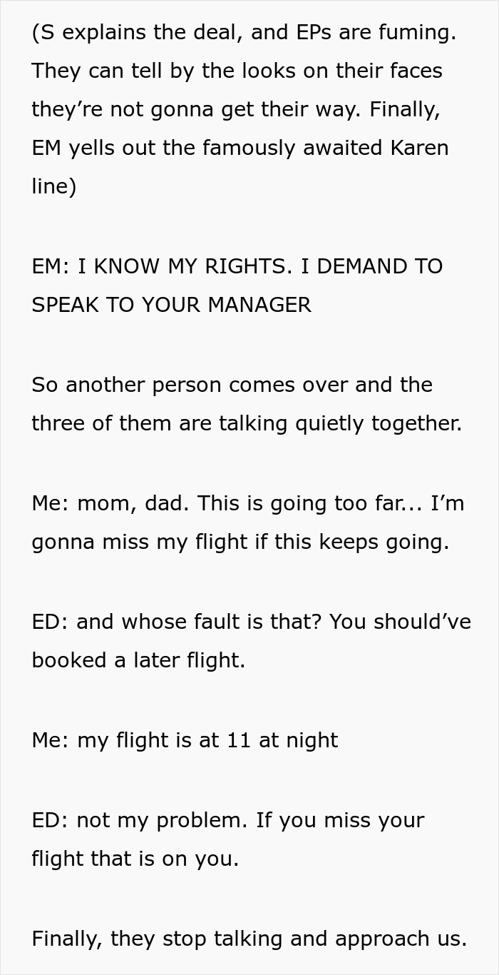 Text describing toxic parents fuming at airport security, trying to stop their 18YO daughter from leaving the country. Text describing toxic parents fuming at airport security, trying to stop their 18YO daughter from leaving the country.