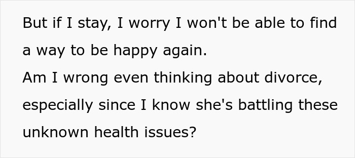 A man carries the family, worried about not finding happiness if he stays with his sick wife. He wonders if he can keep going.