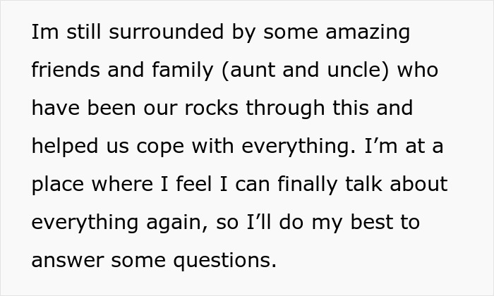 Text mentioning support from friends and family after the spy camera room step dad incident. Text mentioning support from friends and family after the spy camera room step dad incident.