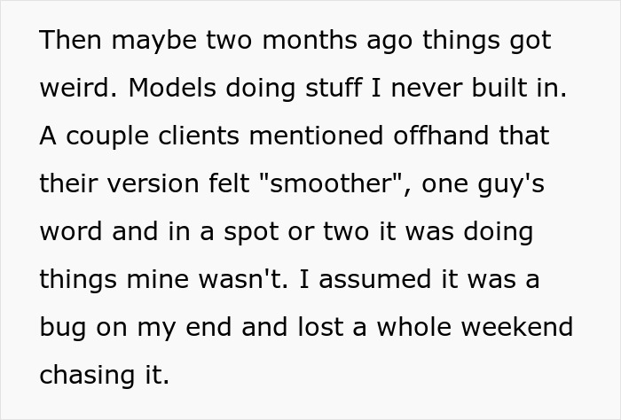 Friend rebuilds life, then allegedly copies business: Text detailing strange business issues, models doing stuff not built in. Friend rebuilds life, then allegedly copies business: Text detailing strange business issues, models doing stuff not built in.