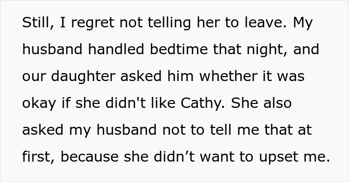Text revealing the daughter's dislike for the stepmom after the birthday party incident. Text revealing the daughter's dislike for the stepmom after the birthday party incident.