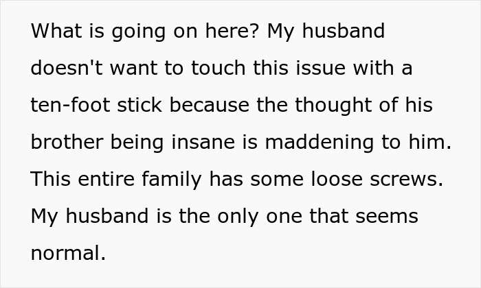 The text questions the GF's claims and her husband's reluctance to get involved.