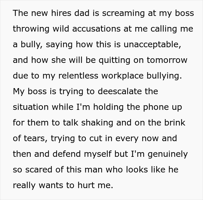 Slacking off at work: A text describing a dad yelling at the boss over made-up bullying claims. Slacking off at work: A text describing a dad yelling at the boss over made-up bullying claims.