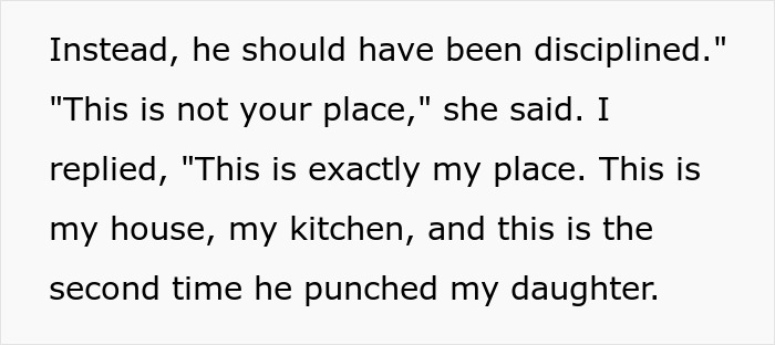 Text snippet about a man punching his baby daughter, addressing family objections to his involvement.