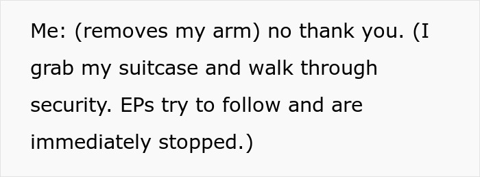 Text about an 18YO daughter removing her arm from toxic parents and walking through airport security. Text about an 18YO daughter removing her arm from toxic parents and walking through airport security.