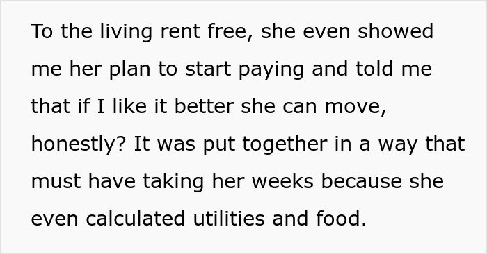 Text detailing a plan to start paying rent, related to family dynamics on a vacation.