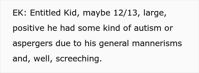 Text defining Entitled Kid (EK) in the 'Racist Karen' story, describing his behavior and screeches. Text defining Entitled Kid (EK) in the 'Racist Karen' story, describing his behavior and screeches.