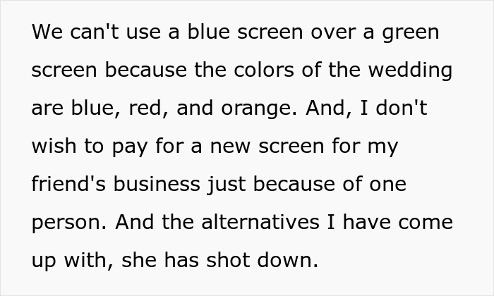 The scary fixation escalates as the woman rejects alternatives for a wedding photo screen due to color issues.
