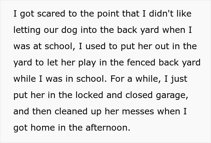 Fear of the entitled aunt taking over home, leading to keeping the dog in a locked garage. Fear of the entitled aunt taking over home, leading to keeping the dog in a locked garage.