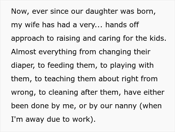 Reddit post about a wife's hands-off approach to raising children, a reality check for the husband.