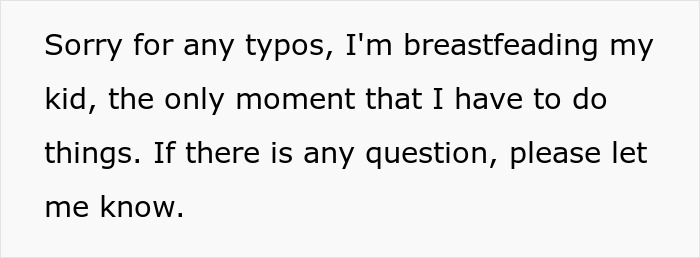 Text from a woman apologizing for typos, explaining she is breastfeeding while making decisions about a nanny for a family vacation.