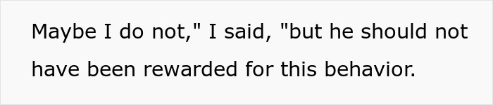 Text conveying the father's thoughts on his nephew's behavior, saying he shouldn't be rewarded after punching his baby daughter.
