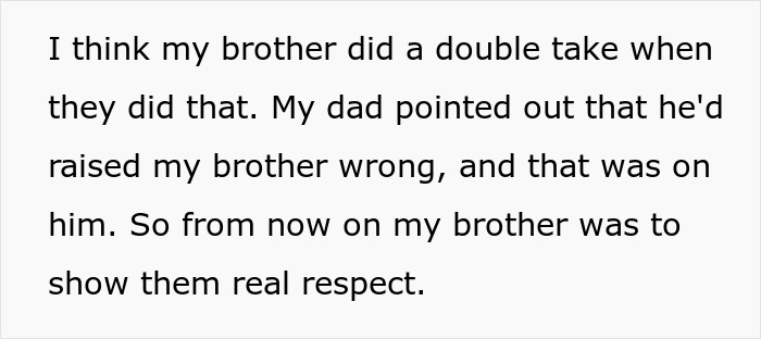 A Reddit comment revealing that the entitled man's parents backed the speaker, leading to the man losing more.