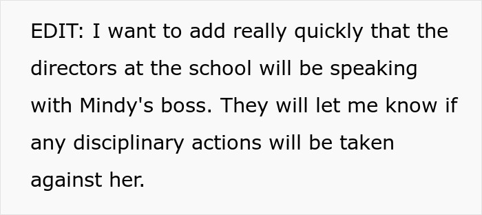 Woman trusts older friend, gets used. Directors at the school will be speaking with Mindys boss and internet gives advice that solves everything.