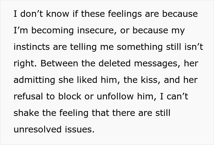 Text snippet discussing feelings of insecurity and unresolved issues after a cheating wife's affair. Text snippet discussing feelings of insecurity and unresolved issues after a cheating wife's affair.
