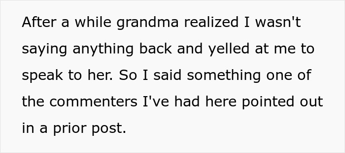 Entitled man plans to propose at brother's wedding: Text from a user's comment about grandma's reaction.