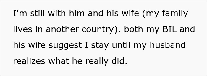 Text snippet about the wife staying with BIL and his wife, contemplating her husband's violent reaction. Text snippet about the wife staying with BIL and his wife, contemplating her husband's violent reaction.