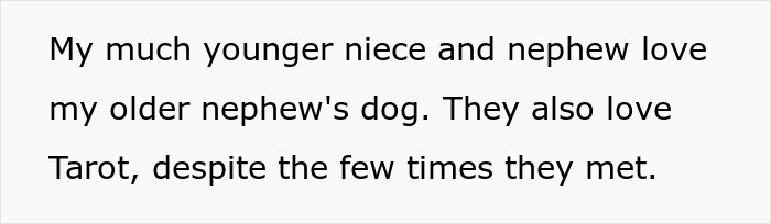 Text detailing the dispute over a service dog ban at a wedding, and the sibling's boycott.