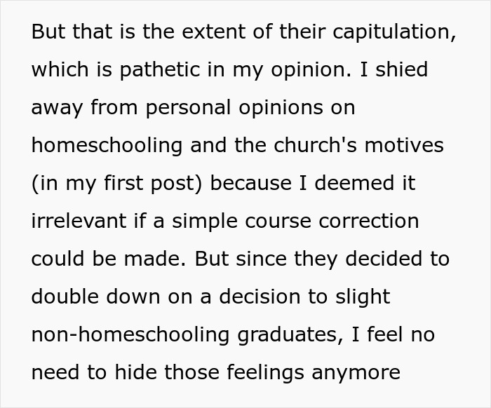 Church Enforces Homeschooling Ideology, 18YO Upset That They Cancel Their Own Graduation Tradition Church Enforces Homeschooling Ideology, 18YO Upset That They Cancel Their Own Graduation Tradition