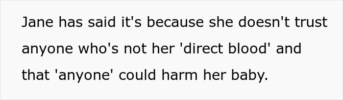 Text detailing the delulu mom's trust issues and reasons for keeping dad's family away from the kid.
